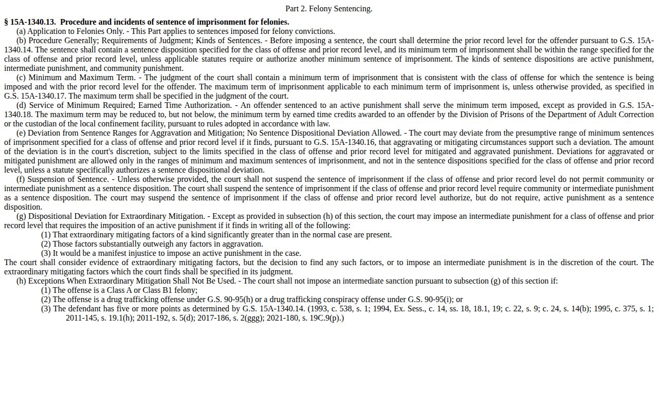 Person County felony release minimum sentence statute
