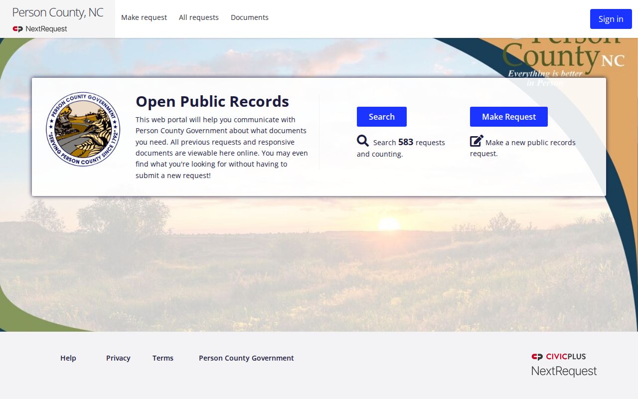 Person County Detention Center release record request portal