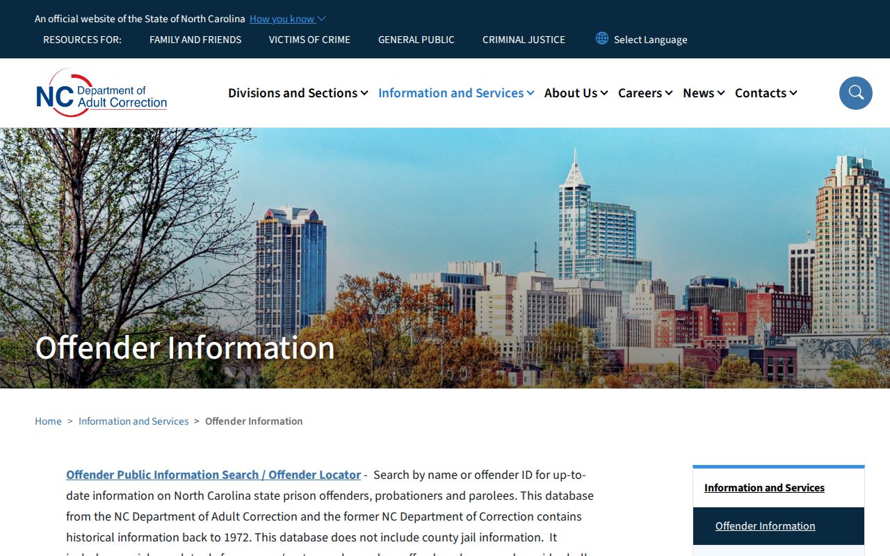 NCDAC search scope for Person County released inmates